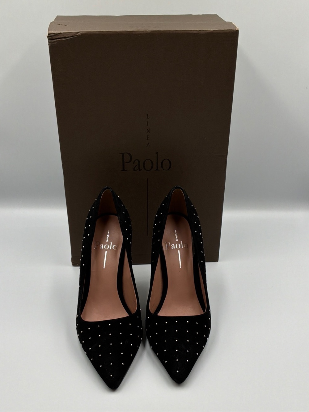 Linea Paolo Black Pointed-Toe Pumps with Silver Stud Accents - Picture 4 of 7